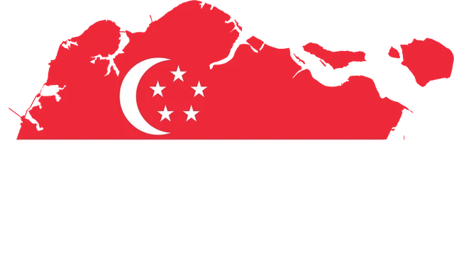 Silhouette map of Singapore with the national flag